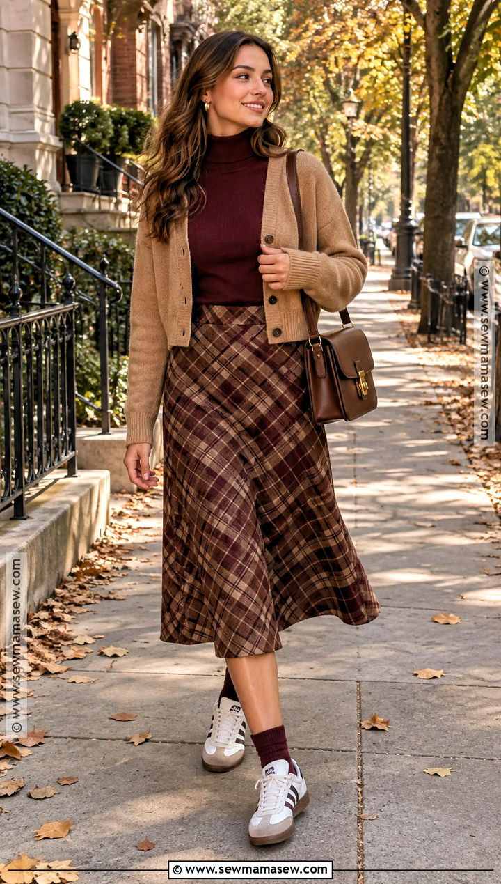 Sambas With Plaid Midi Skirt And Turtleneck - 20 Fall Outfits With Sambas