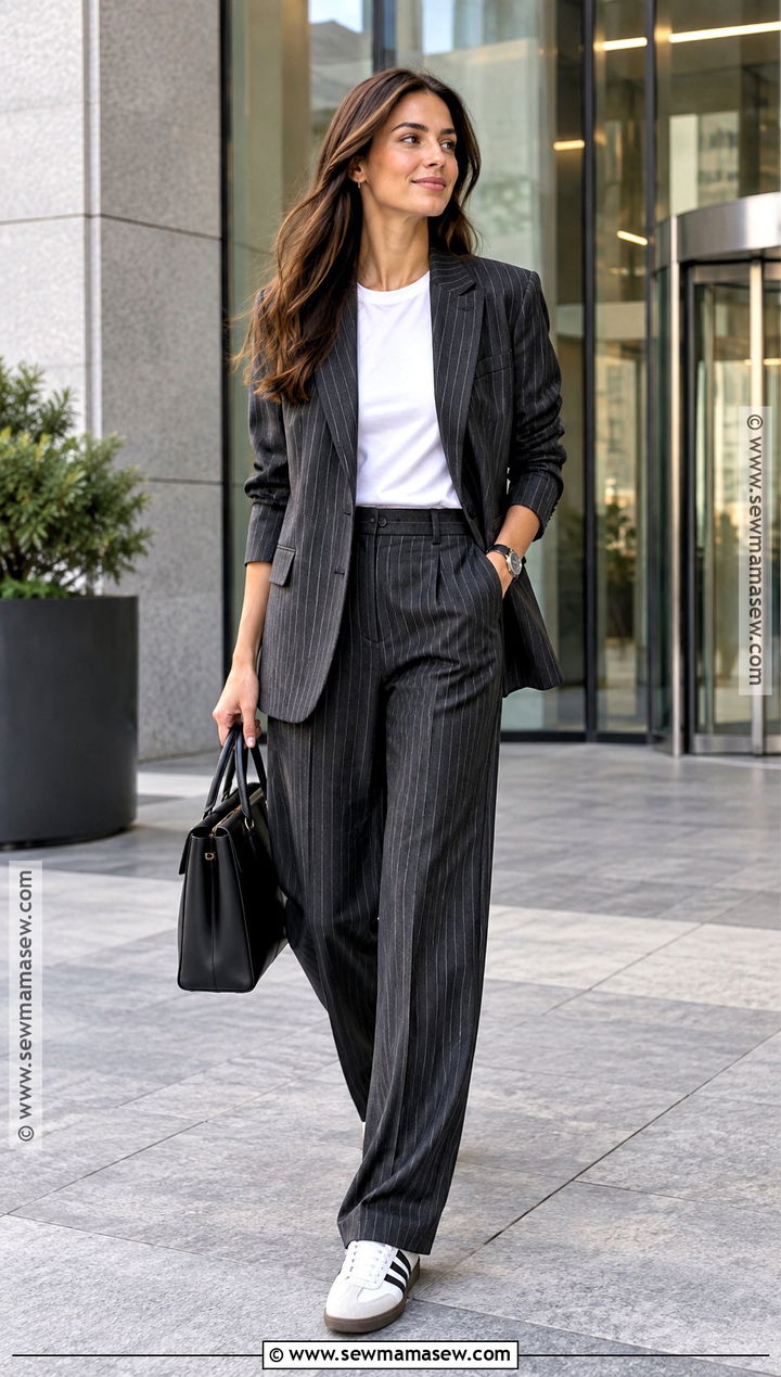Sambas With Relaxed Suit And T Shirt - 20 Fall Outfits With Sambas