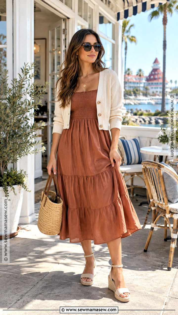 San Diego Brunch Outfit With Midi Dress - 15 san diego outfits fall vacation