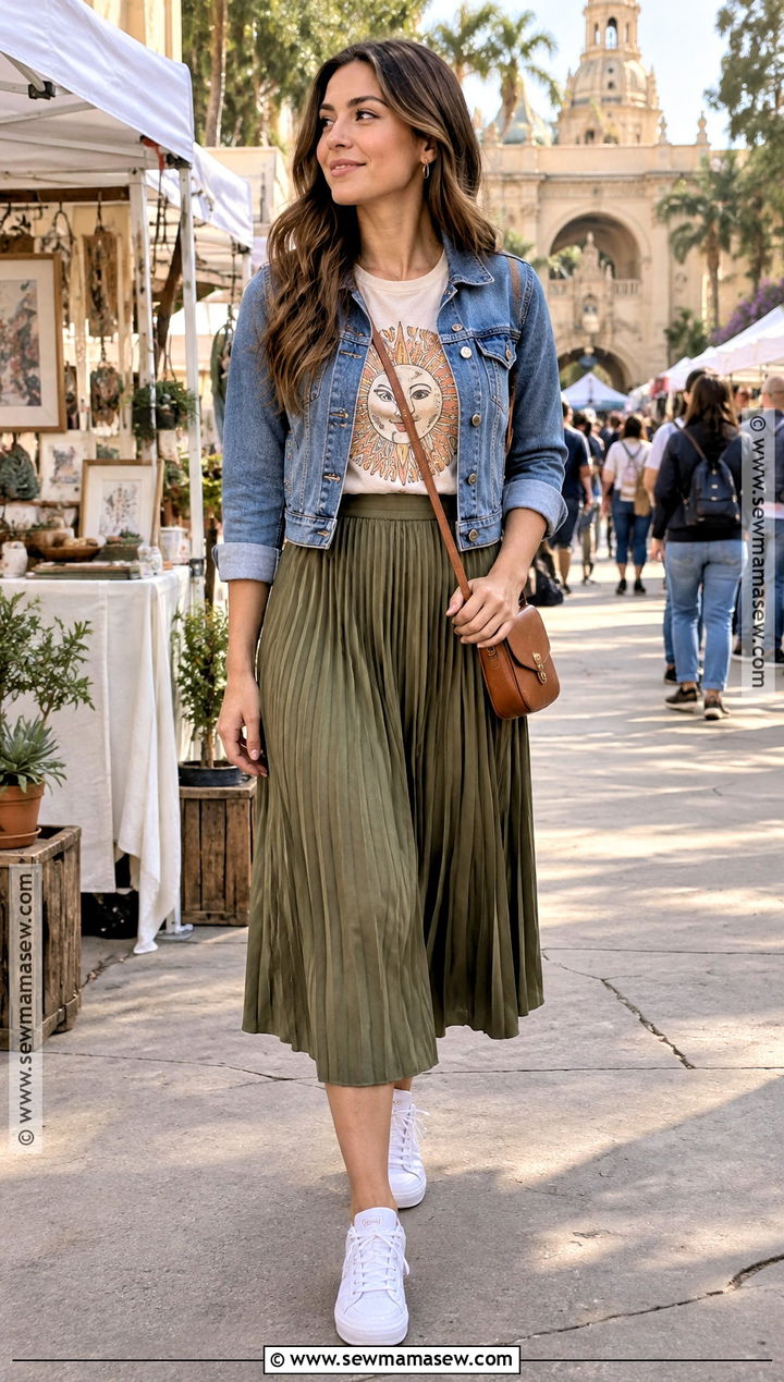 San Diego Fall Graphic T Shirt And Midi Skirt Outfit - 20 san diego fall outfits