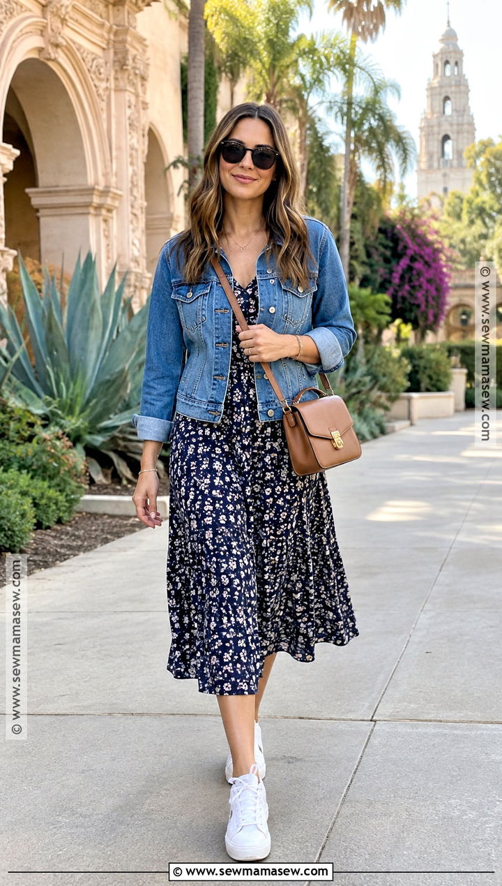 San Diego November Midi Dress And Denim Jacket Outfit - 15 san diego in november outfits