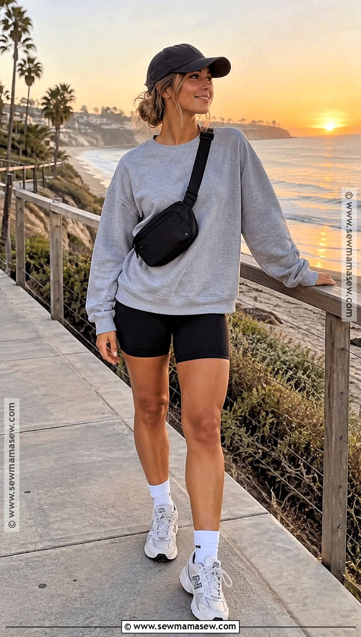 San Diego Sweatshirt And Biker Shorts Outfit - 15 san diego in september outfits
