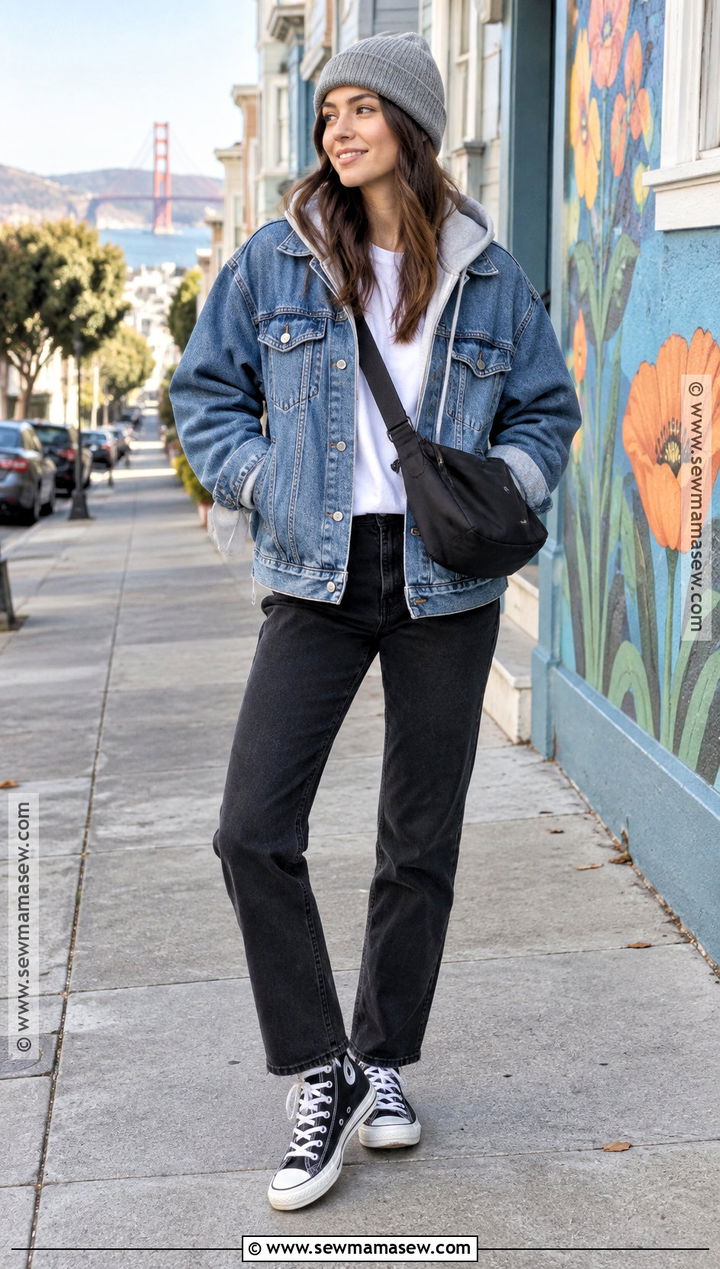 San Francisco Denim Jacket And Hoodie Outfit - 15 San Francisco In November Outfits