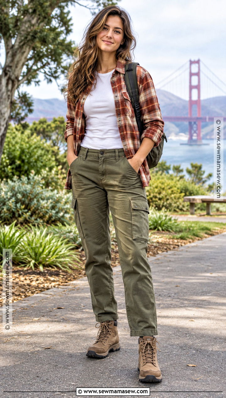 San Francisco Fall Flannel Shirt Cargo Pants and Boots Outfit - 20 san francisco outfit fall ideas