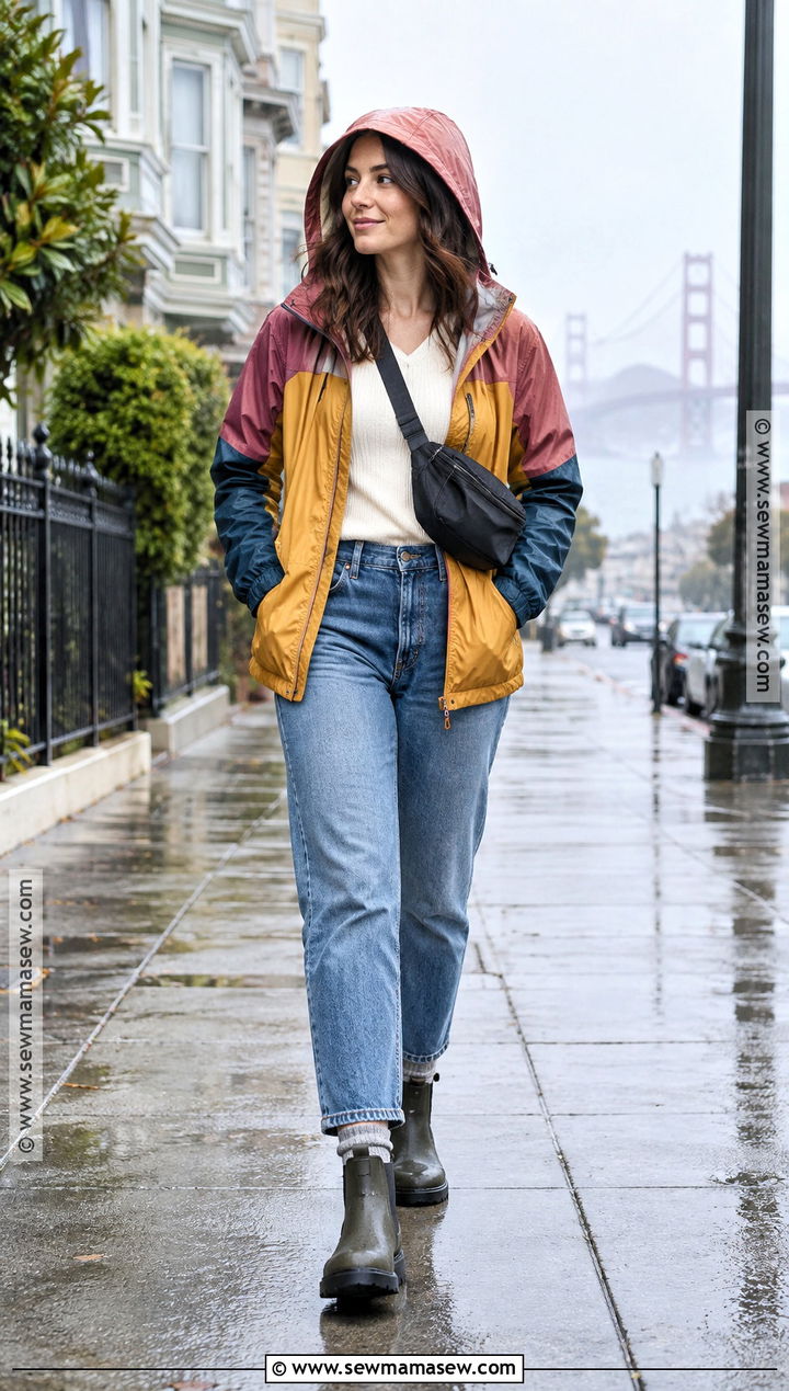 San Francisco Fall Rain Jacket Knit Top and Jeans Outfit - 20 san francisco outfit fall ideas