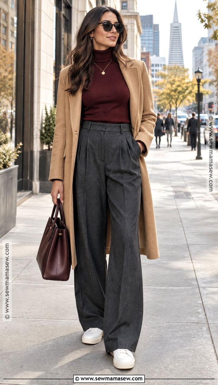 San Francisco Fall Turtleneck Trousers and Wool Coat Outfit - 20 san francisco outfit fall ideas