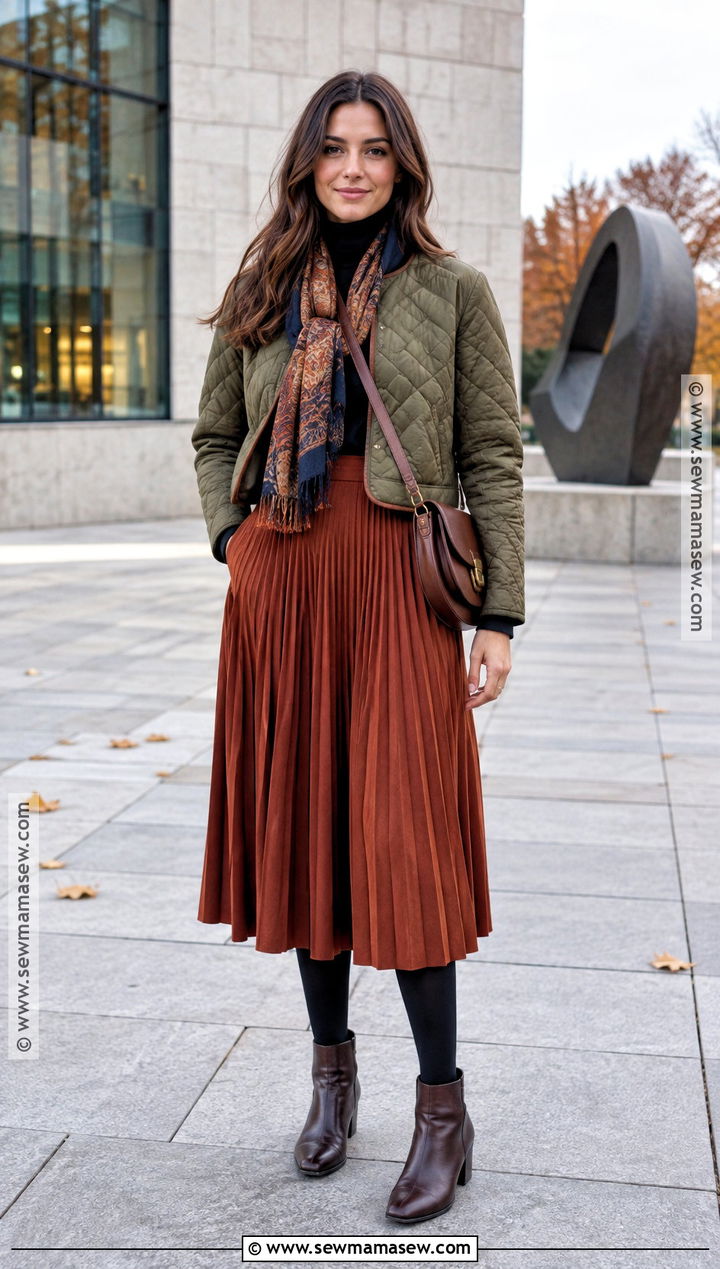 San Francisco Quilted Jacket And Midi Skirt Outfit - 15 San Francisco In November Outfits