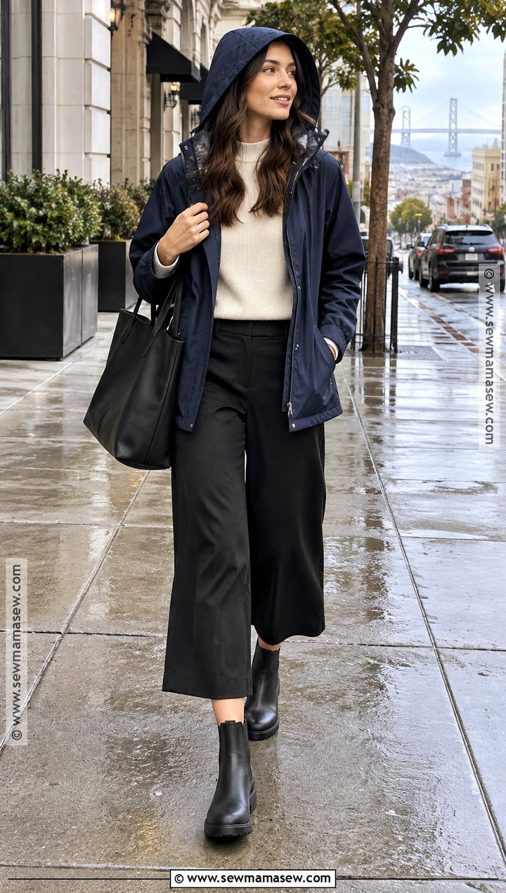 San Francisco Rain Jacket and Wide Leg Pants Outfit - 15 san francisco outfit november ideas