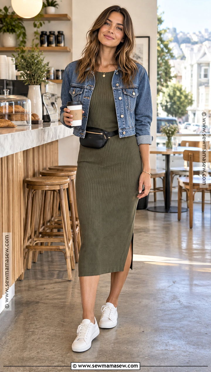 San Francisco September Knit Dress And Denim Jacket Outfit - 15 San Francisco Outfit September Ideas