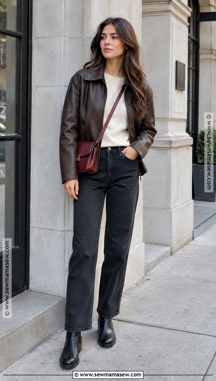 San Francisco September Leather Jacket And Black Jeans Outfit - 15 San Francisco Outfit September Ideas