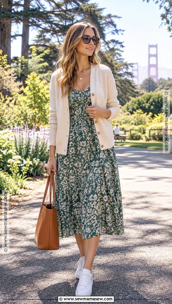 San Francisco September Midi Dress And Cardigan Outfit - 15 San Francisco Outfit September Ideas