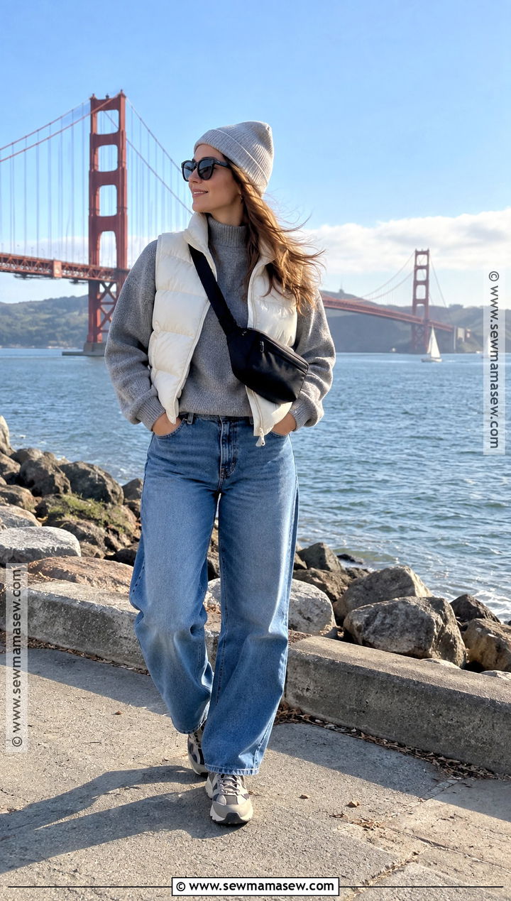 San Francisco September Puffer Vest And Sweater Outfit - 15 San Francisco Outfit September Ideas