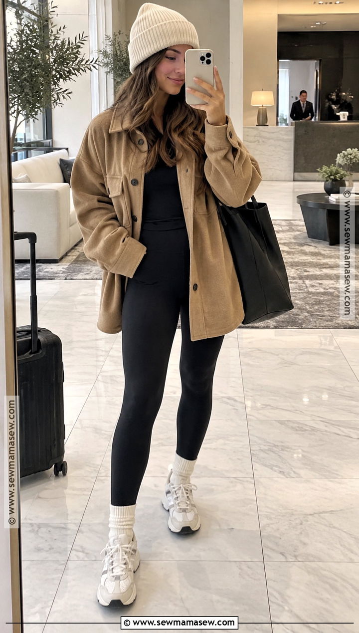San Francisco Shacket And Black Leggings Outfit - 15 San Francisco In November Outfits