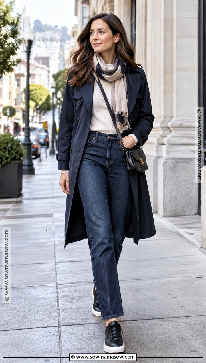 San Francisco Trench Coat and Straight Leg Jeans Outfit - 15 san francisco outfit november ideas