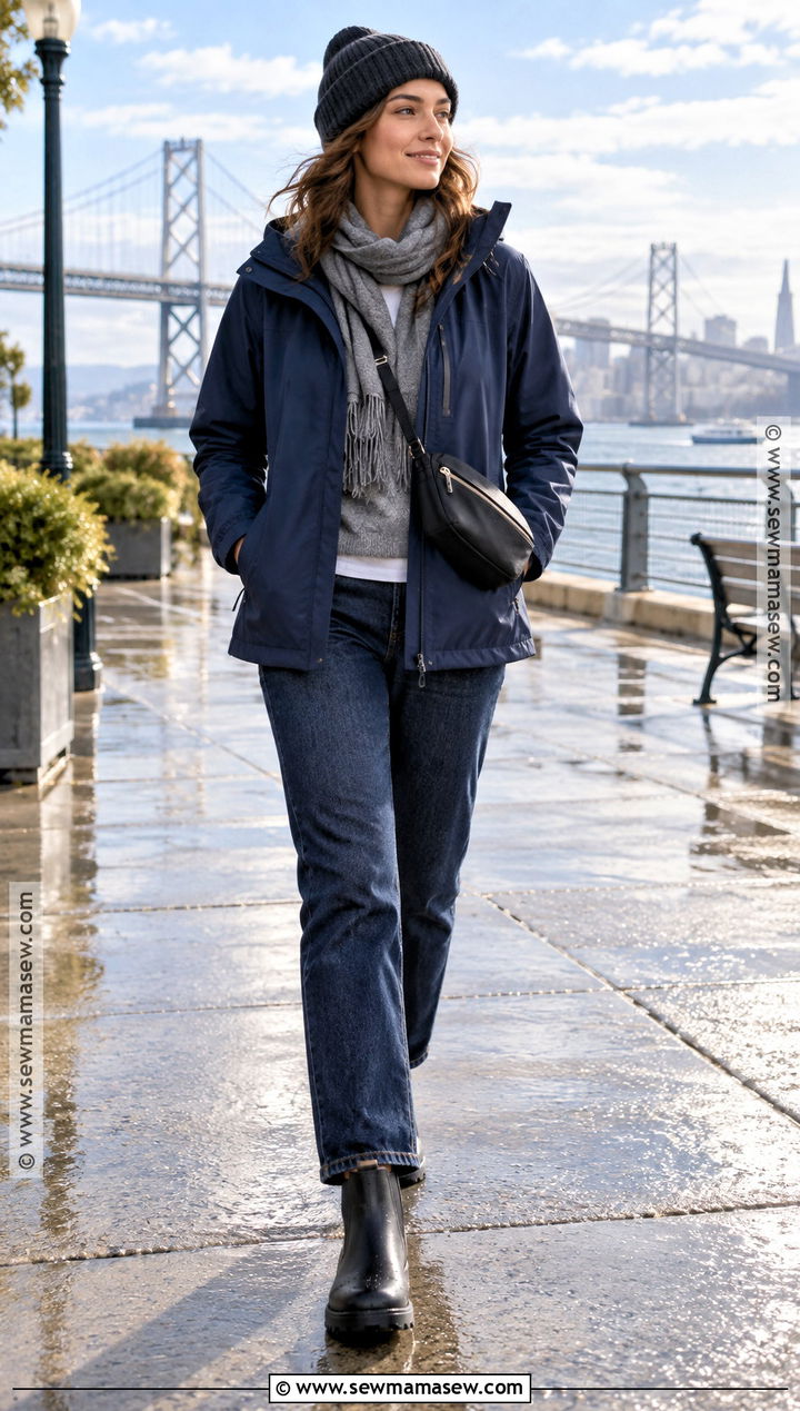 San Francisco Waterproof Jacket And Straight Leg Jeans Outfit - 15 San Francisco In November Outfits