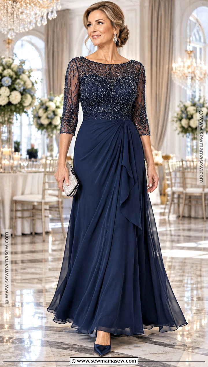 Sapphire Beaded Fall Mother of the Bride Gown - 20 fall mother of the bride dresses classy