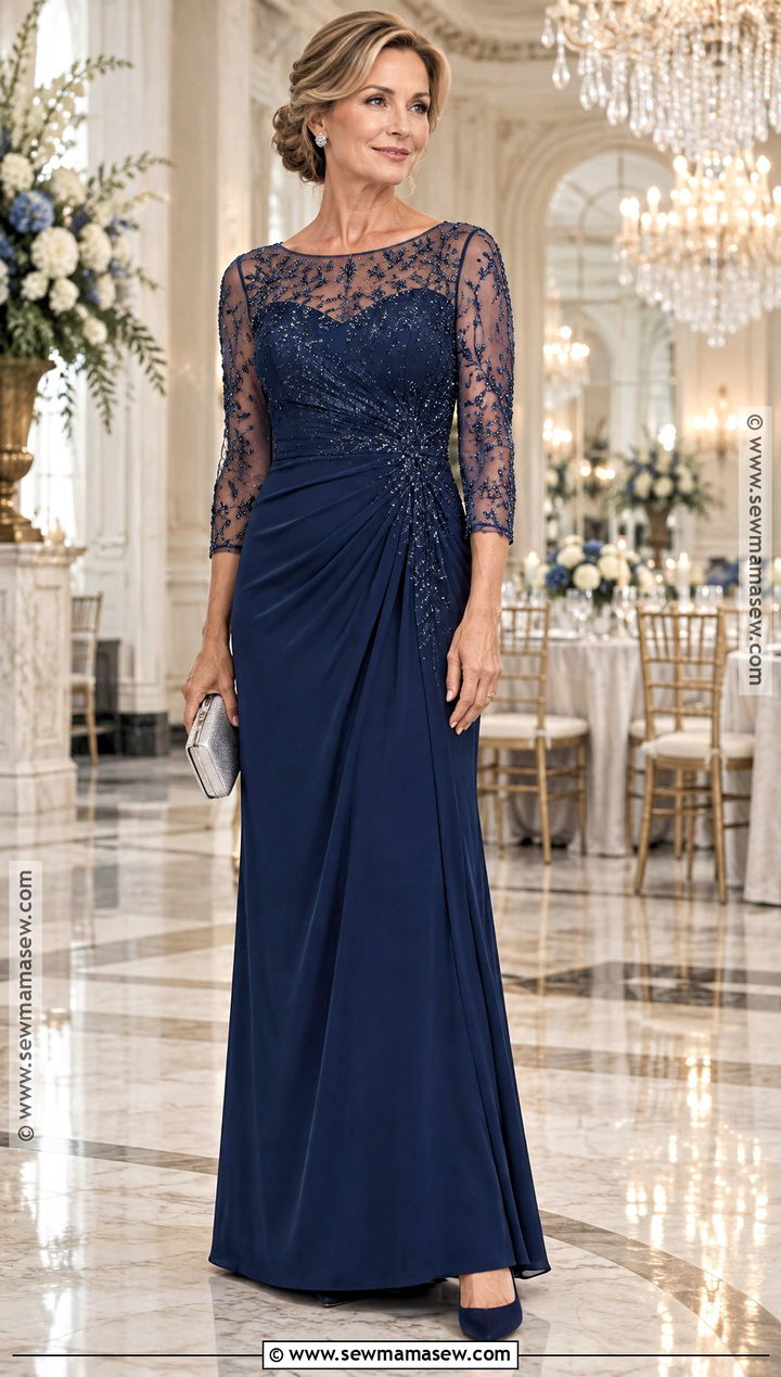 Sapphire Beaded Mother Of The Bride Gown - 15 November Mother Of The Bride Dress Ideas
