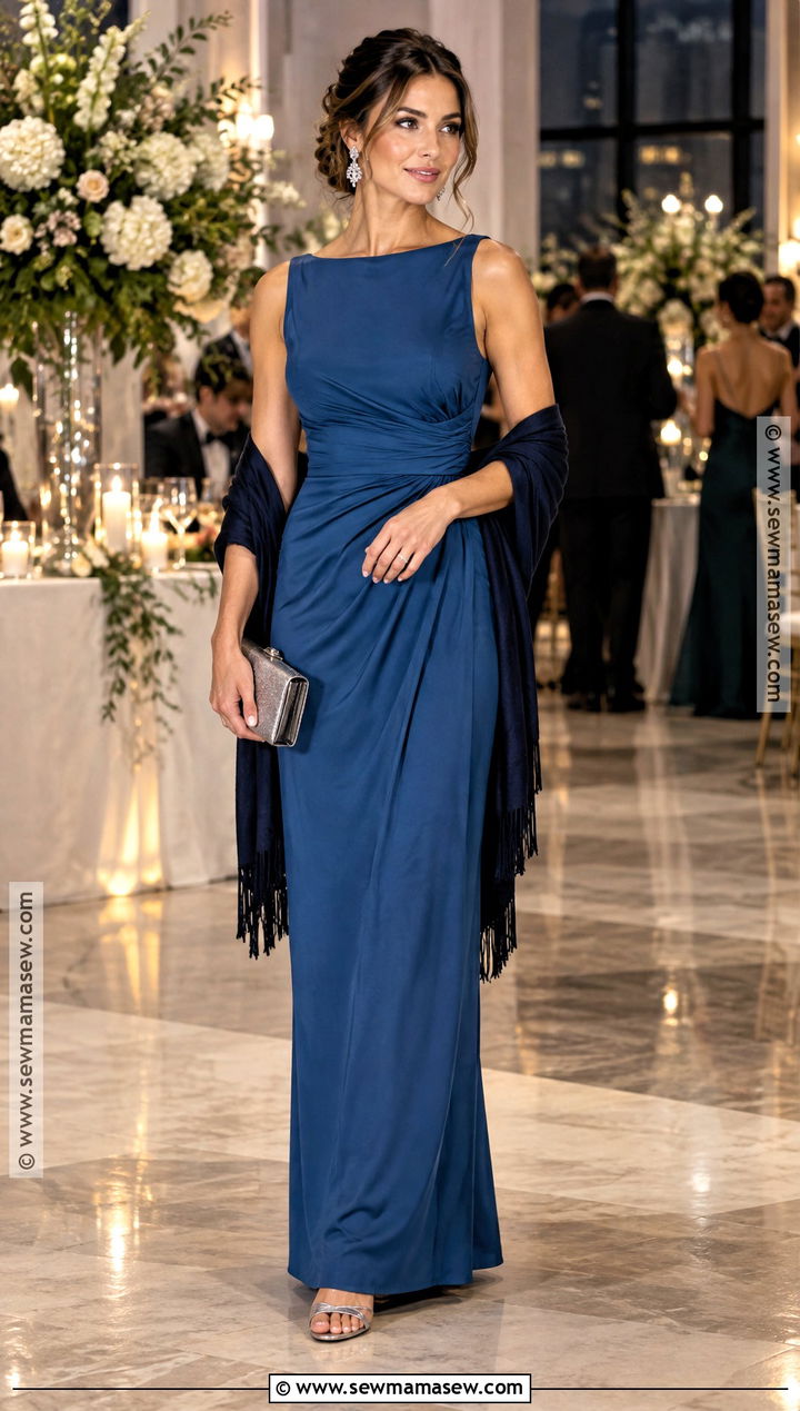 Sapphire Blue Column Fall Wedding Guest Dress - 25 wedding guest dress fall ideas