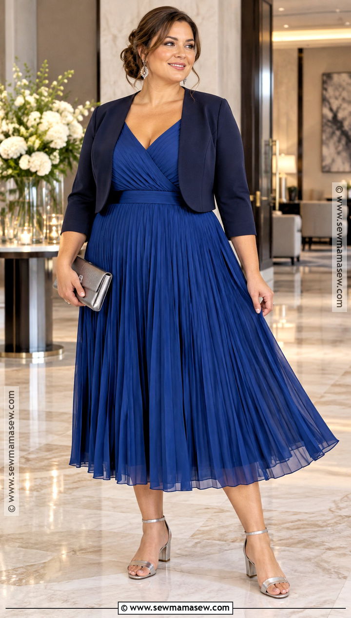 Sapphire Blue Pleated Fall Wedding Guest Dress - 25 fall wedding guest dress ideas for plus size