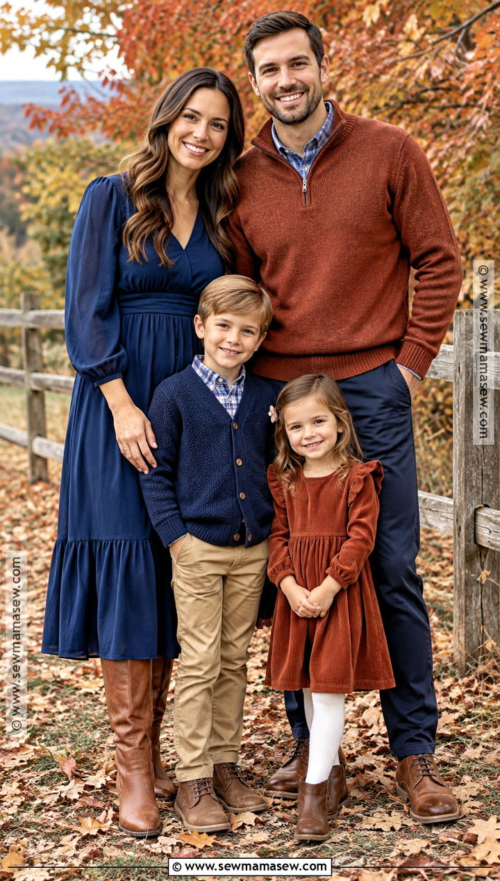 Sapphire Blue and Rust Family Photo Outfits - 15 fall family pictures outfits jewel tones
