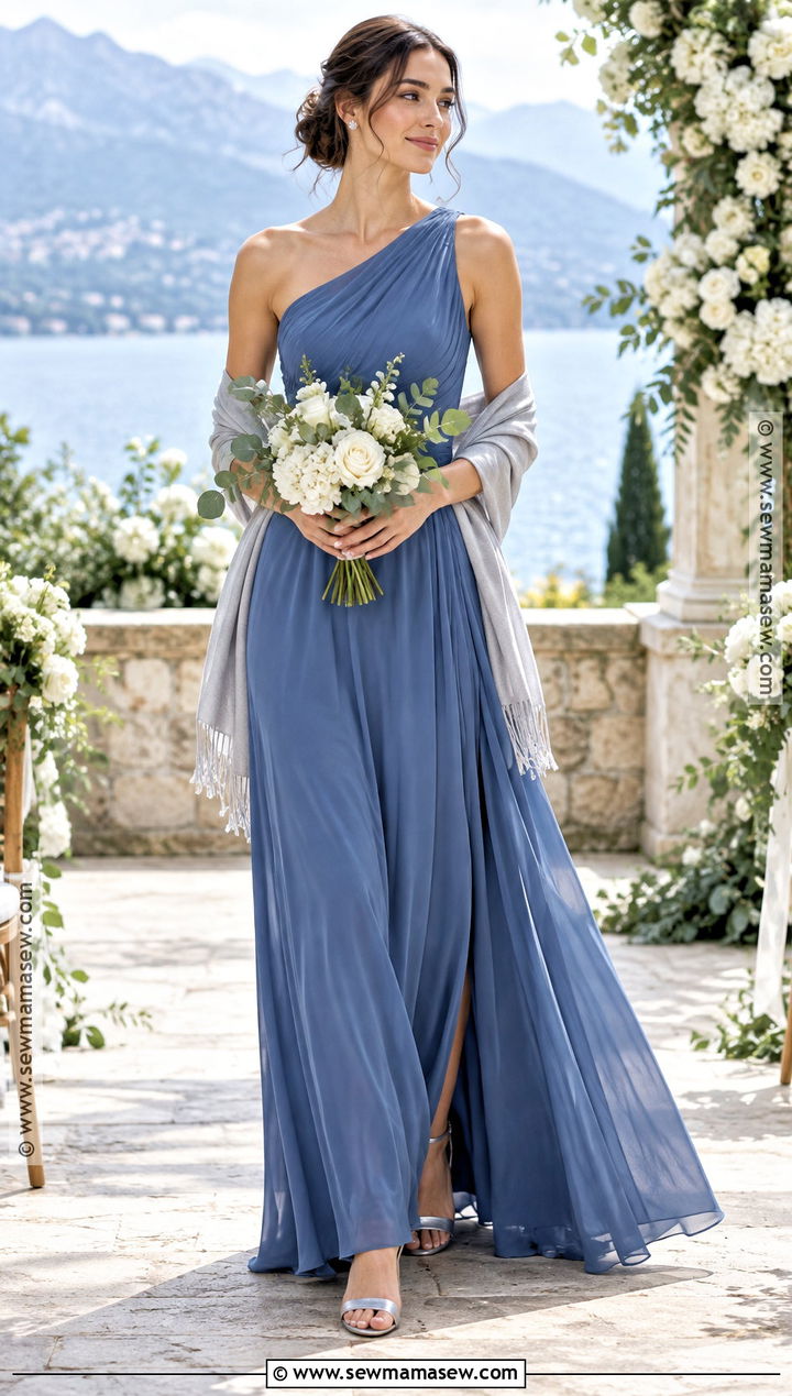 Sapphire Chiffon Bridesmaid Dress With Silver Sandals - 15 fall bridesmaid dresses mismatched jewel tones