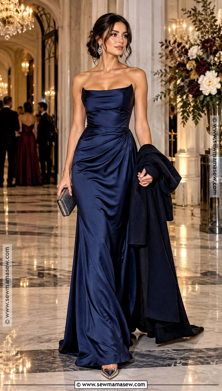 Sapphire Column Gown Fall Wedding Guest Dress - 15 dress to wear to fall wedding ideas