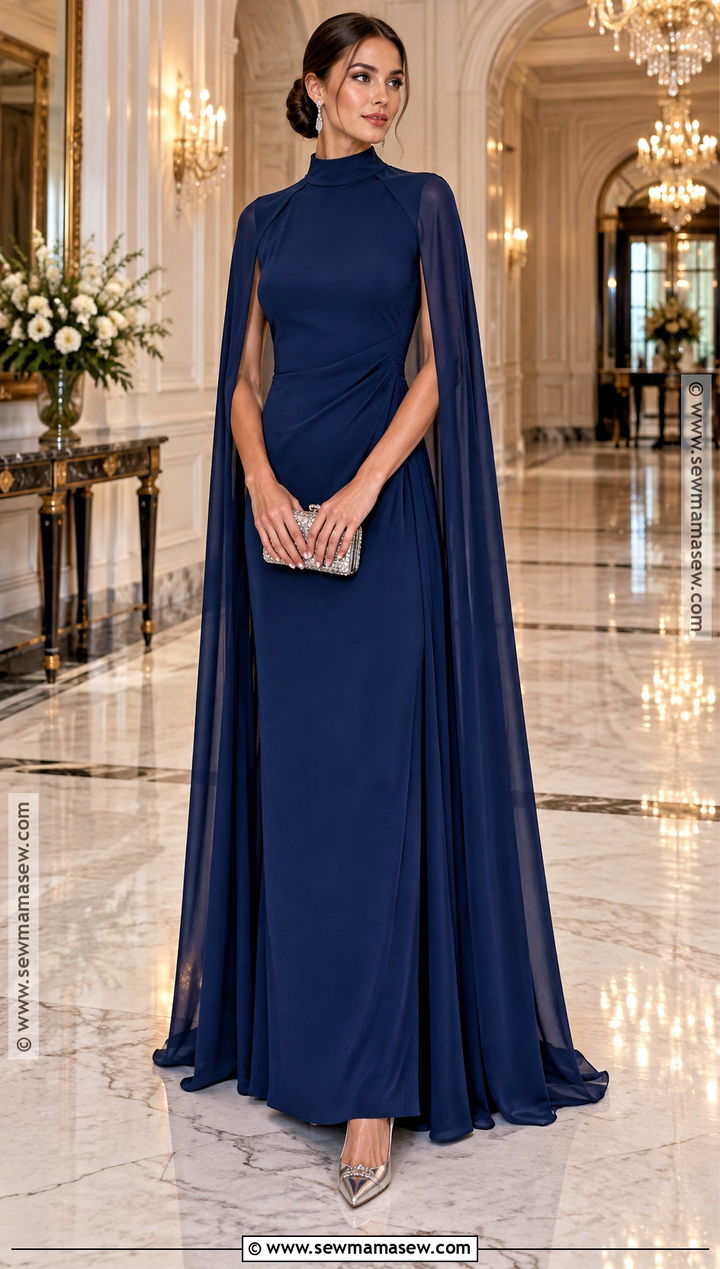 Sapphire High Neck Cape Dress - 15 fall wedding guest dress high neck ideas