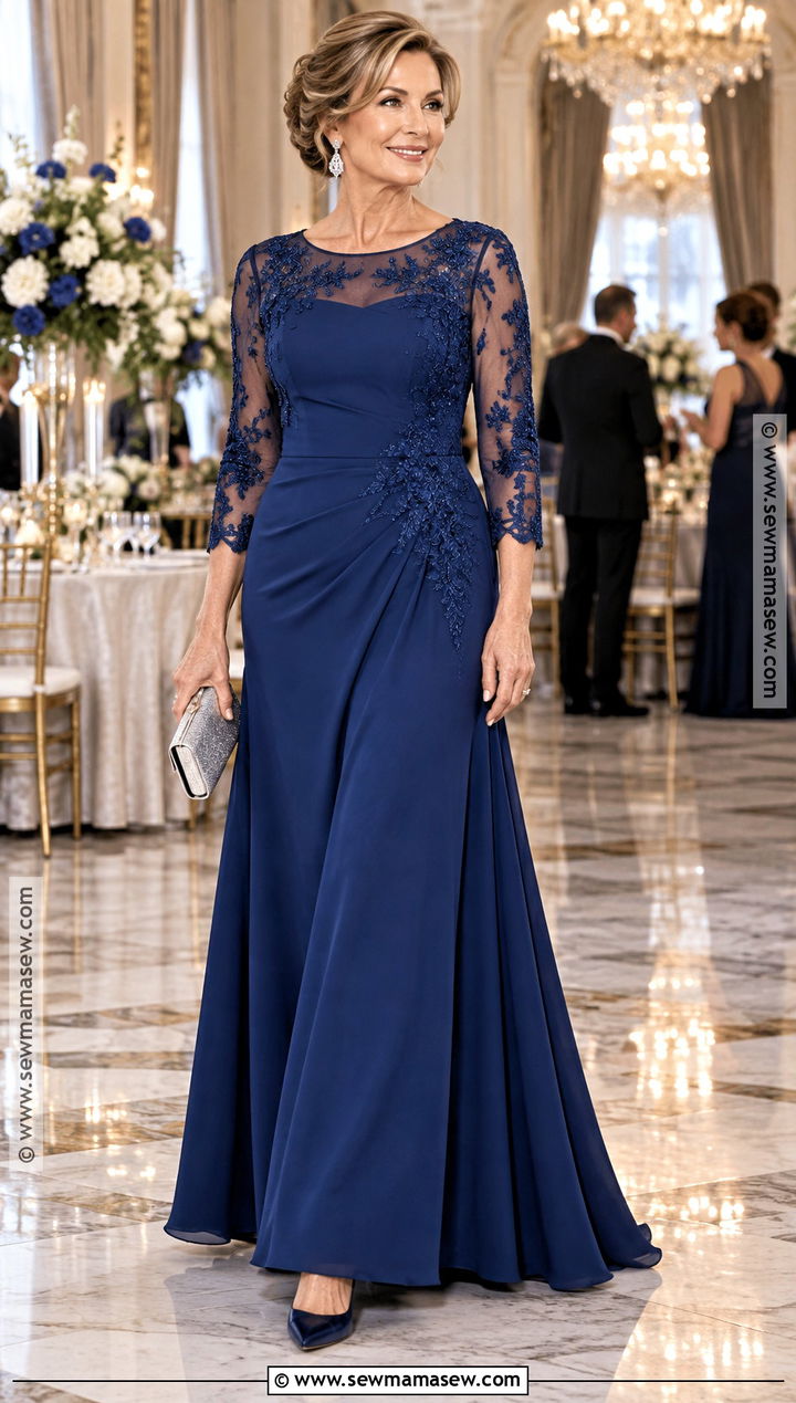 Sapphire Illusion Sleeve Mother of the Bride Gown - 25 fall mother of the bride dresses