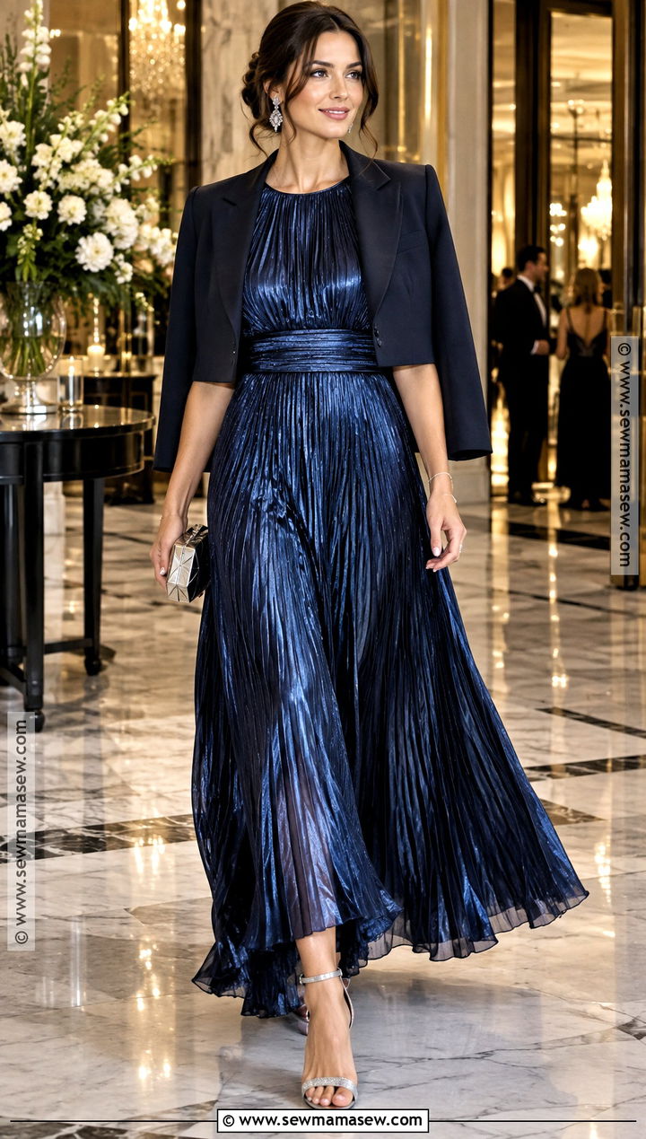 Sapphire Pleated Metallic Wedding Guest Dress - 15 formal wedding dresses for guest fall
