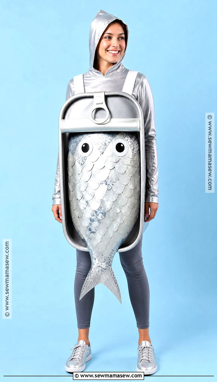 Sardine Tin Costume With Silver Cardboard Frame - 30 Fish Costume Ideas for Women