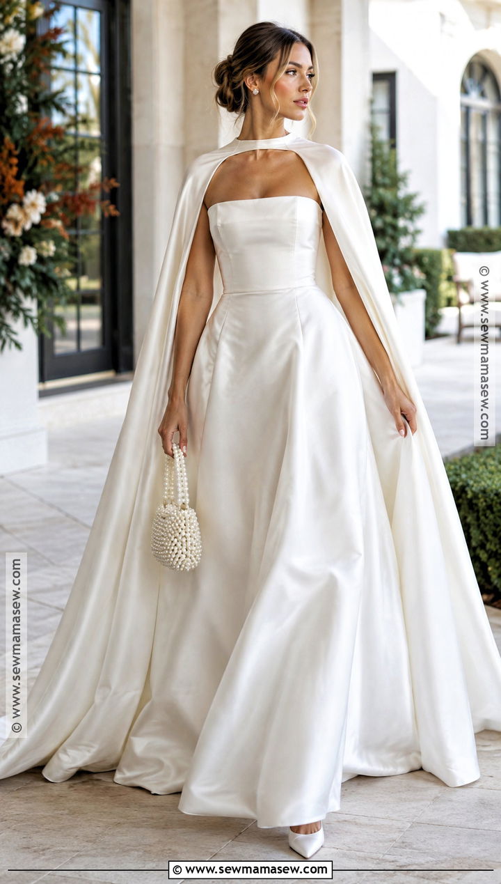 Satin A Line Bridal Gown With Cape - 20 fall bridal outfits