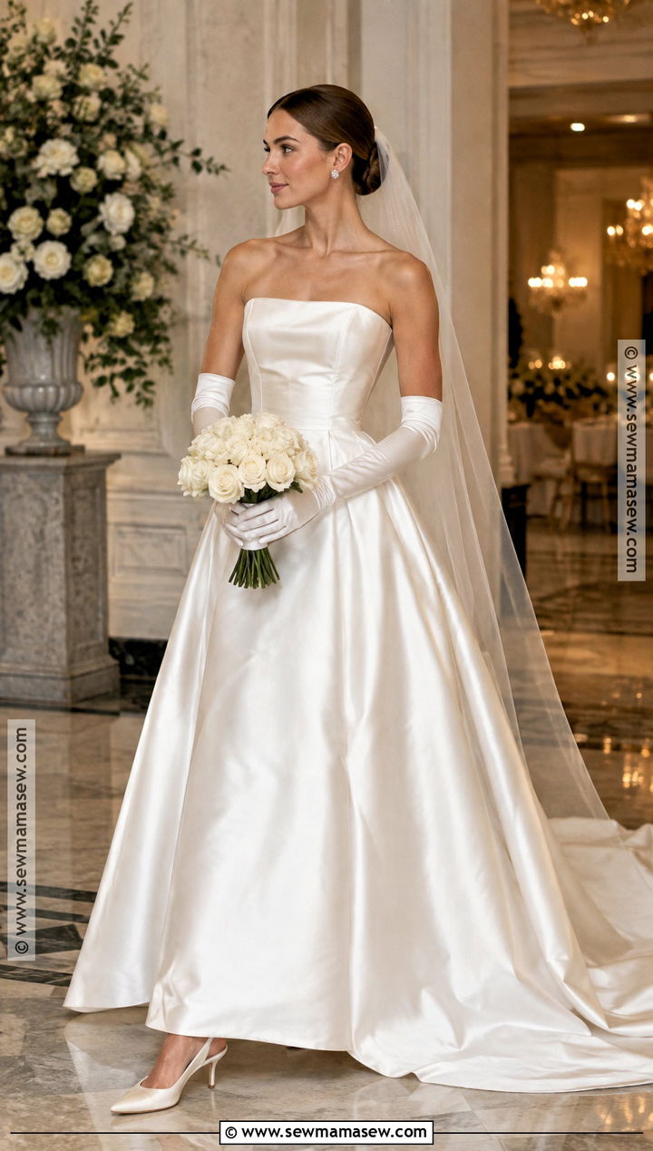 Satin A Line Wedding Dress With Long Gloves - 15 A Line Fall Wedding Dress Ideas
