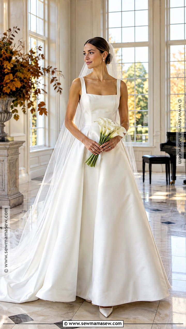 Satin A Line Wedding Dress With Square Neckline - 15 A Line Wedding Dress Fall Ideas