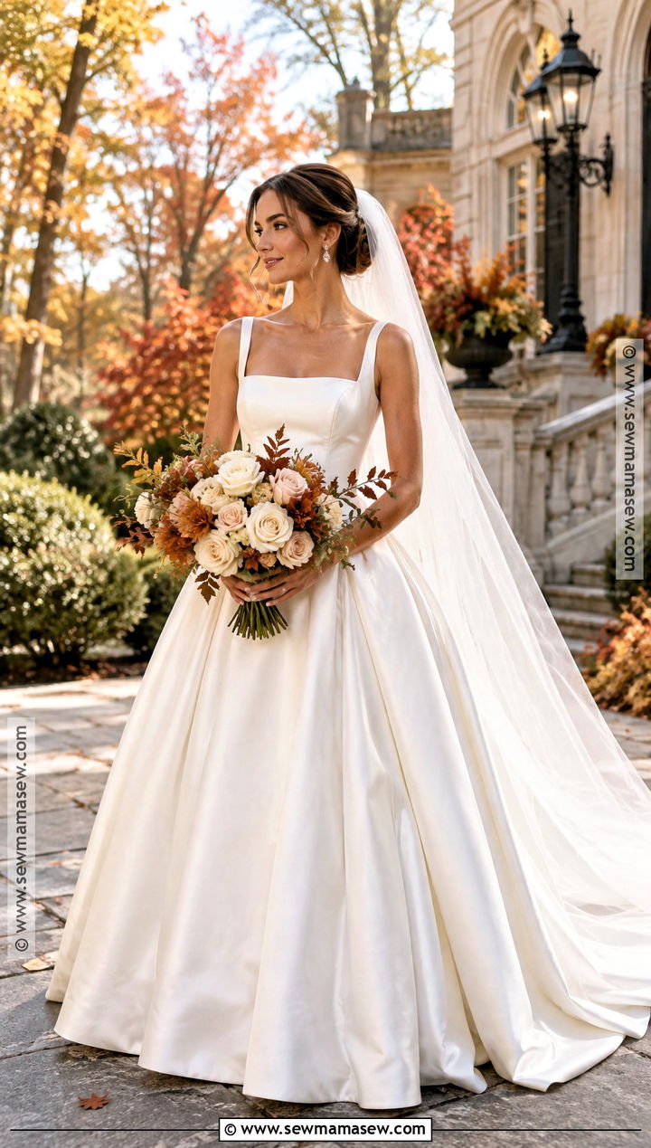 Satin Ball Gown Fall Wedding Dress - 15 Fall Theme Wedding Dress Ideas