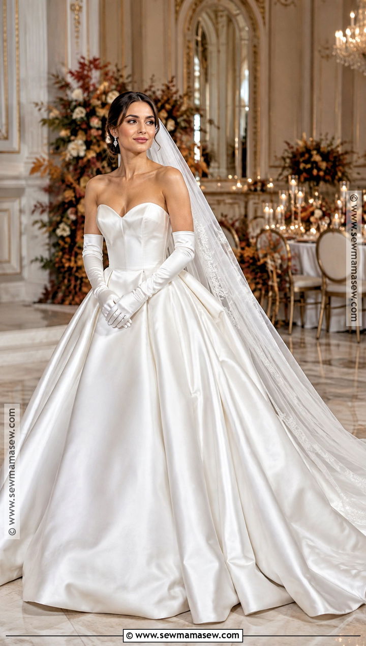 Satin Ball Gown Fall Wedding Dress - 20 romantic fall wedding dress ideas