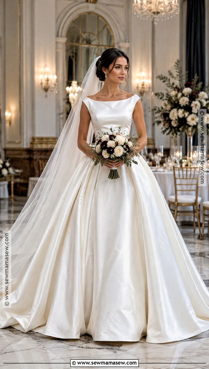 Satin Ball Gown Wedding Dress With Cathedral Veil - 15 Late Fall Wedding Dress Ideas
