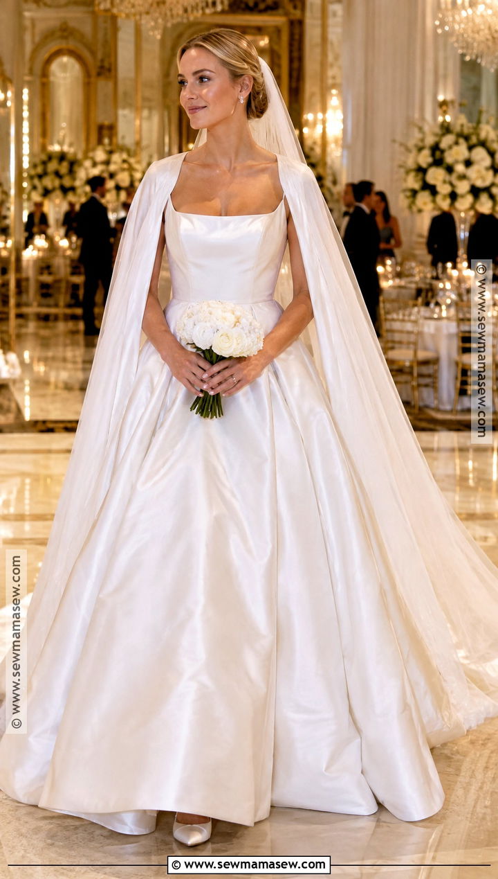 Satin Ball Gown With Bridal Cape - 15 autumn bridal dress ideas
