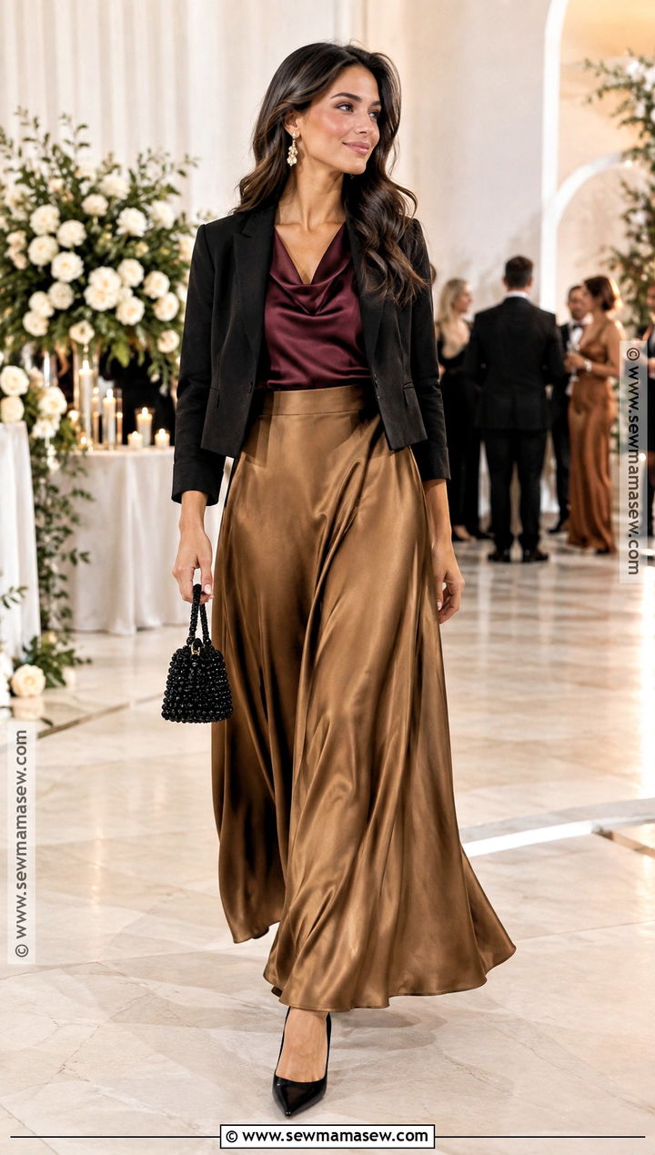Satin Blouse And Maxi Skirt Fall Wedding Guest Outfit - 15 Trendy Fall Wedding Guest Outfit Ideas