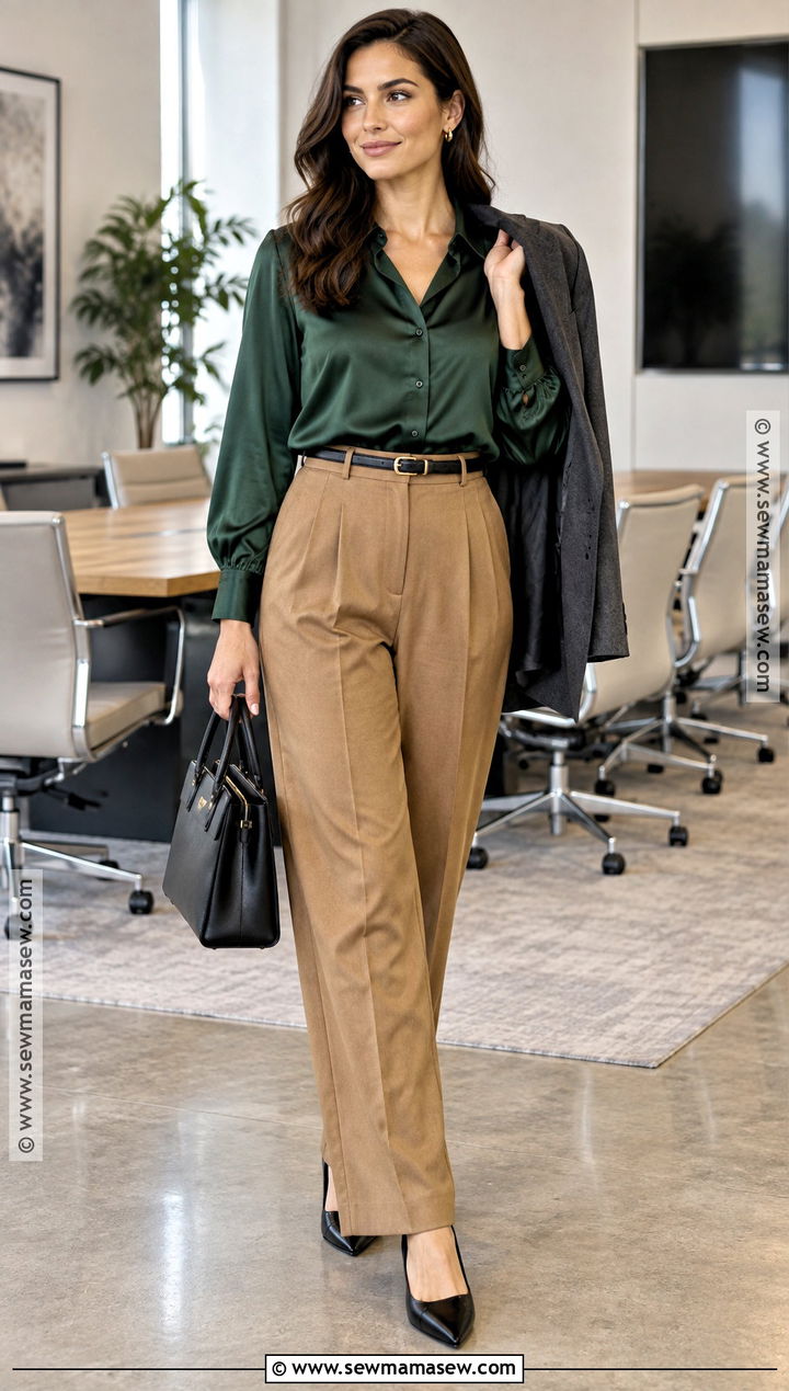 Satin Blouse And Pleated Trousers Business Casual Outfit - 15 business casual outfits 2026 fall