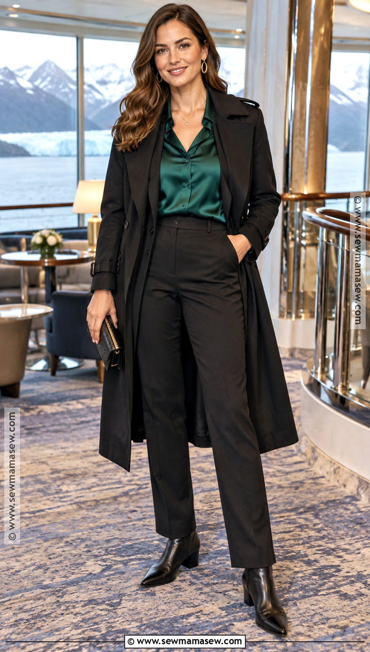 Satin Blouse And Tailored Pants Alaskan Cruise Outfit - 15 Alaskan Cruise Outfits October
