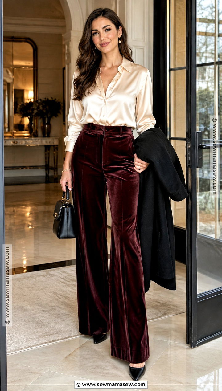 Satin Blouse And Velvet Trousers Autumn Outfit - 25 classy autumn outfits