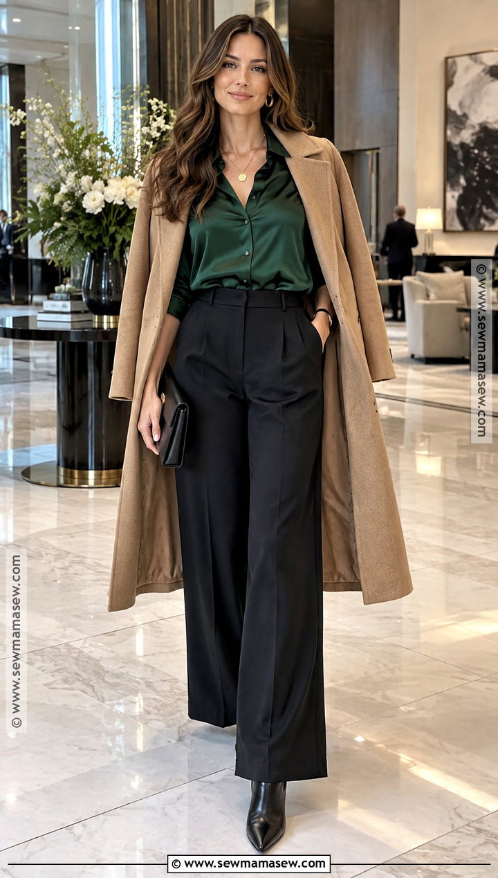 Satin Blouse And Wide Leg Trousers Fall Outfit - 15 fall 2026 outfit ideas