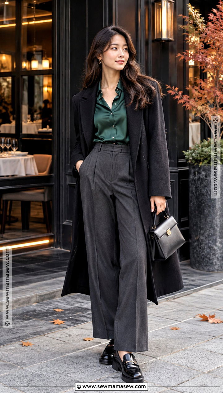 Satin Blouse Trousers And Loafers Japan Autumn Outfit - 20 japan travel outfit autumn ideas