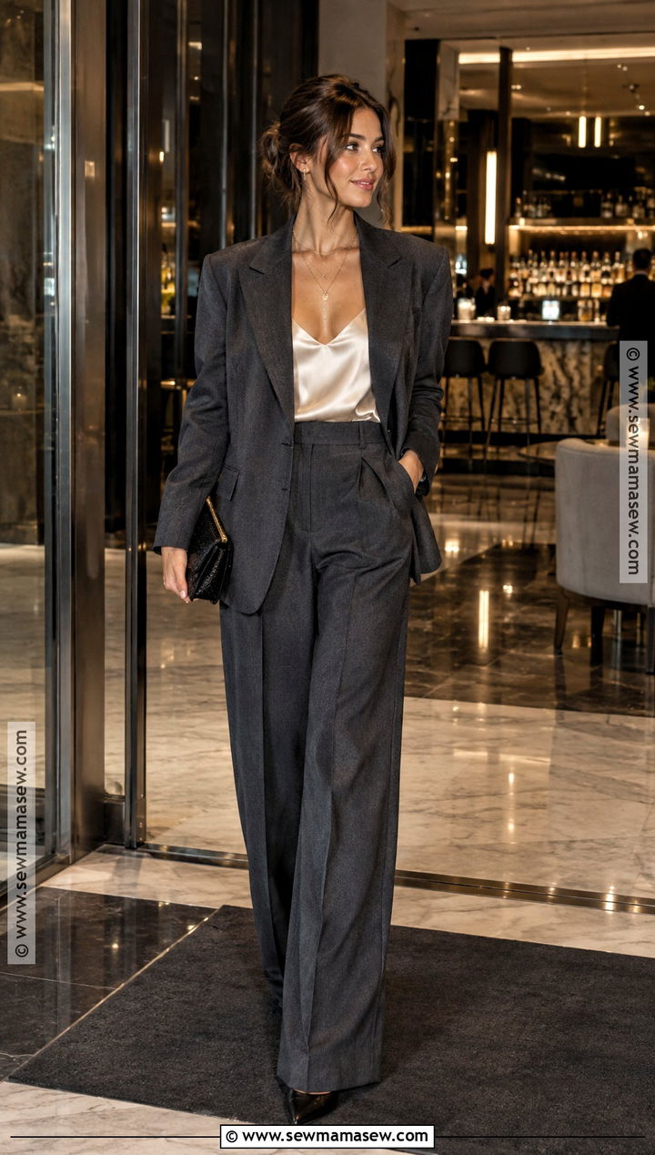 Satin Camisole And Tailored Suit Fall Night Out Outfit - 25 fall outfits night out