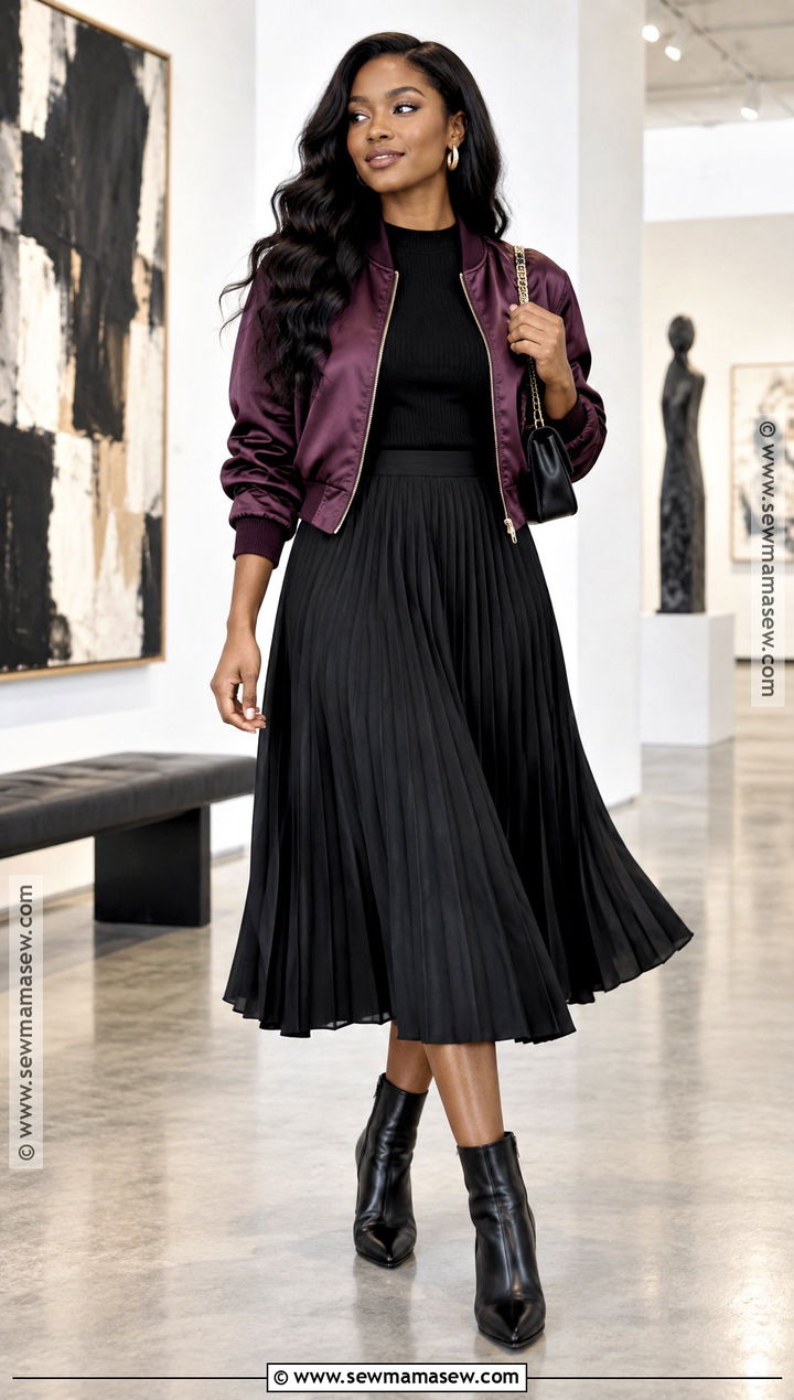 Satin Fall Bomber Jacket With A Midi Skirt - 15 fall jackets for black women