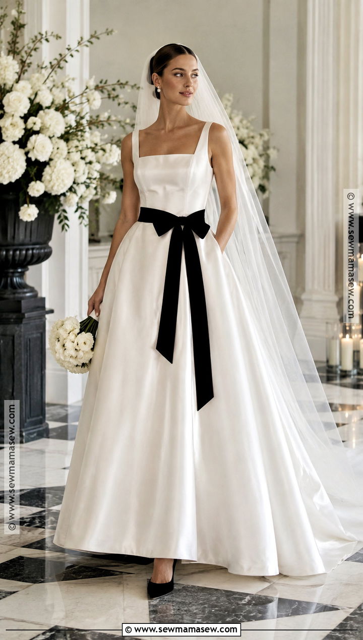 Satin Fall Bridal Dress With Black Bow - 20 fall bridal dresses