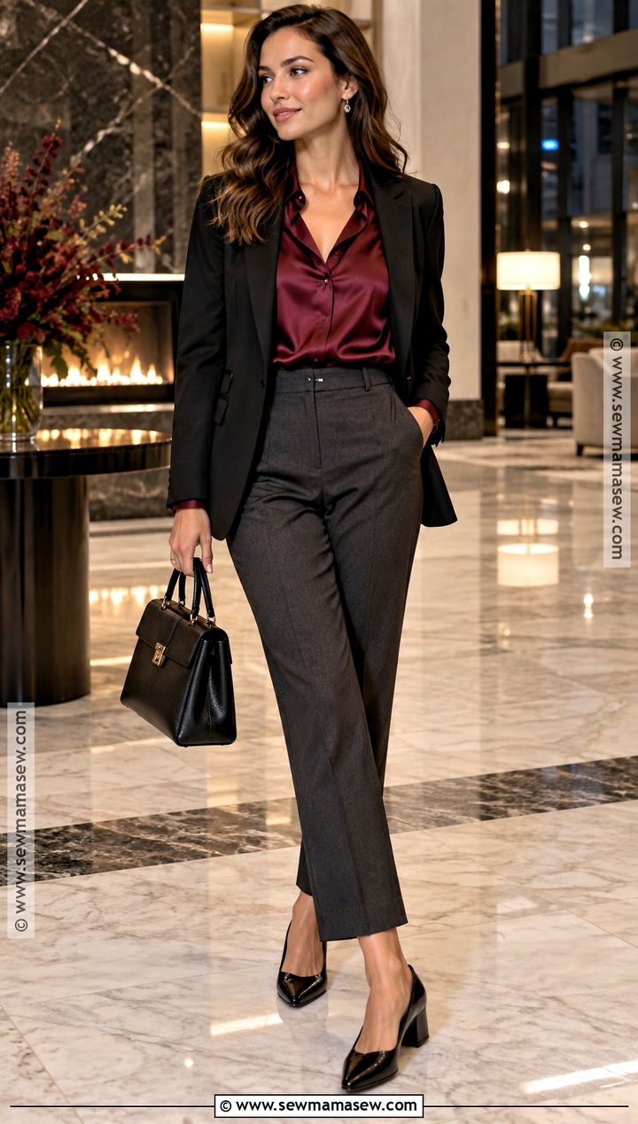 Satin Fall Shirt With Tailored Trousers - 20 cute fall shirts