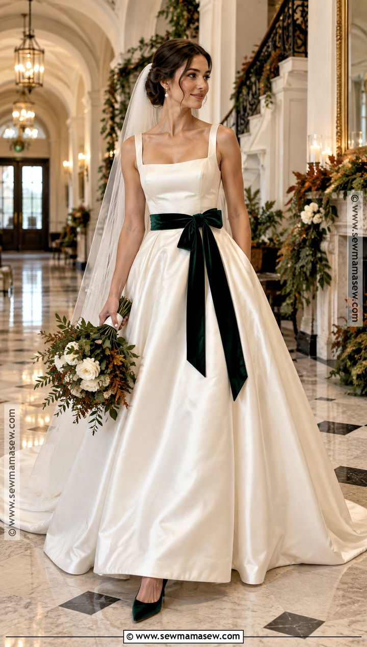 Satin Fall Wedding Dress With Velvet Bow - 15 Fall Wedding Dress Styles