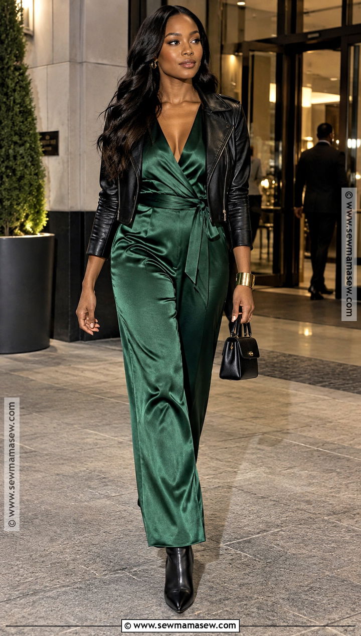 Satin Jumpsuit And Pointed Boots Fall Club Outfit - 15 club outfits black women fall