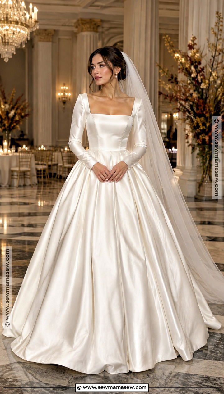 Satin Long Sleeve Fall Wedding Dress - 20 long sleeve fall wedding dress ideas